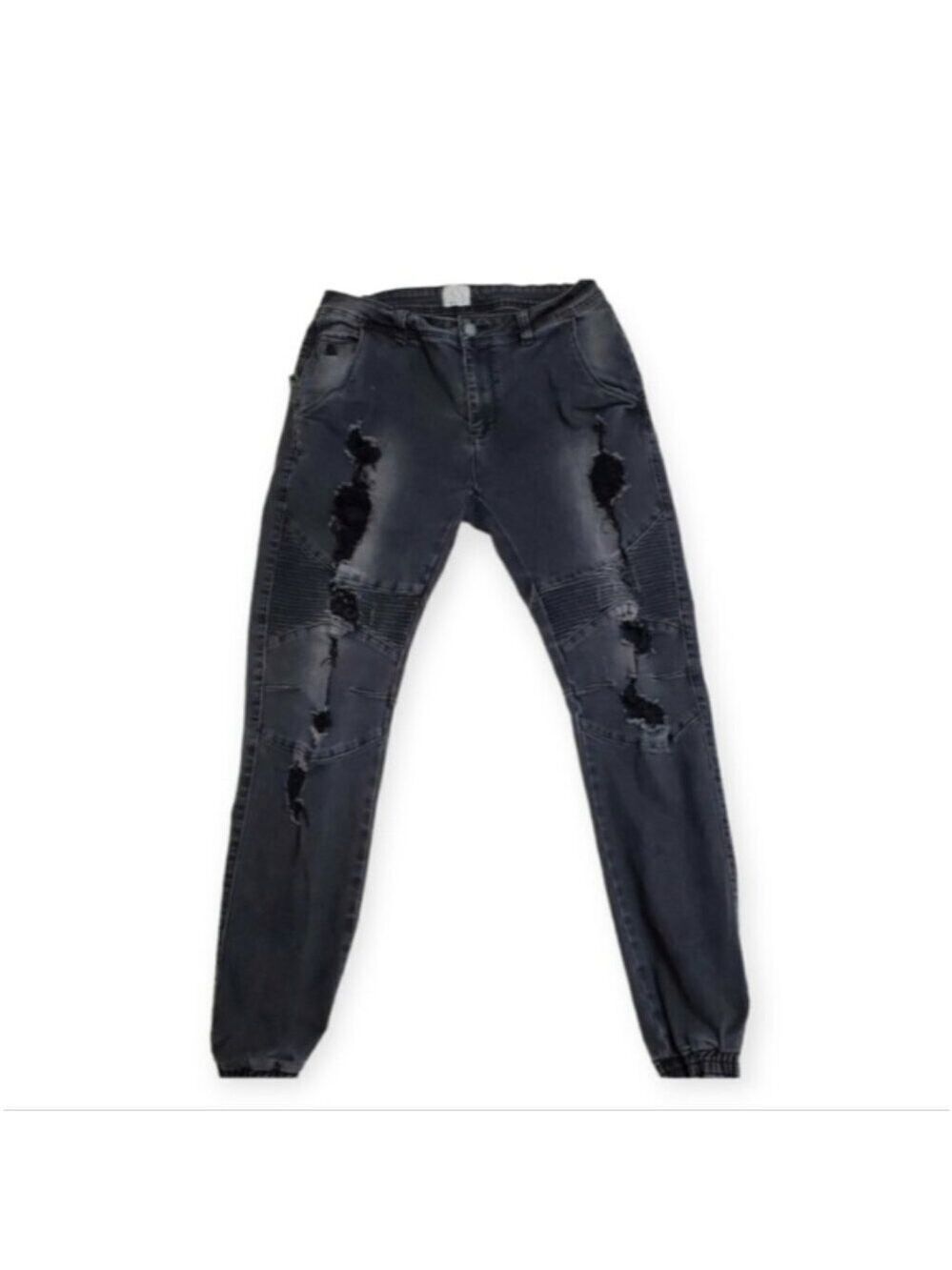 Kuwalla Tee Distressed Moto Denim Joggers Ripped Biker Jeans 34